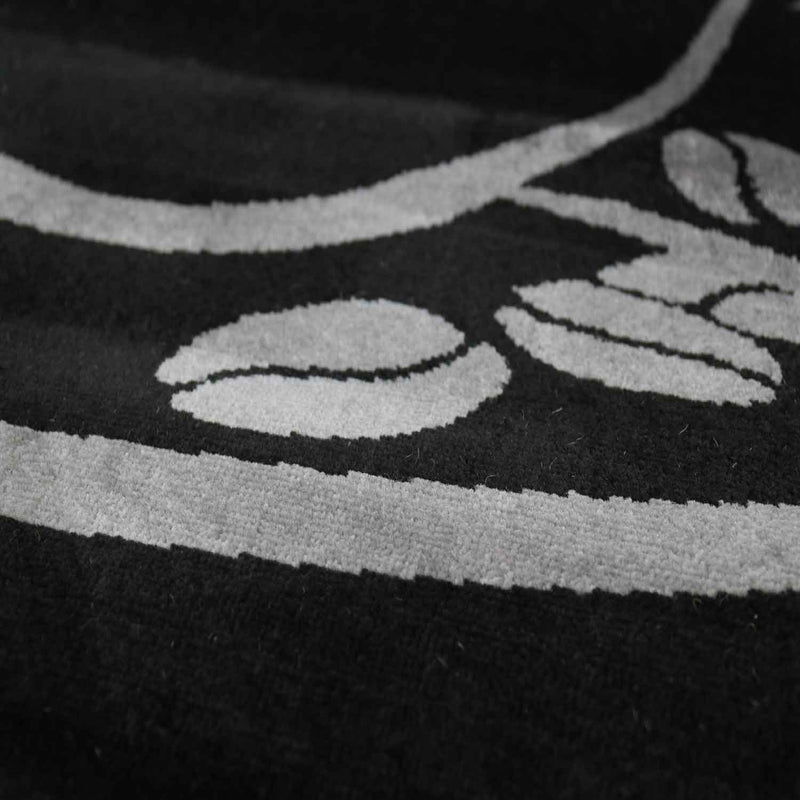Black Kitchen Rug, Trendy Coffee Rug, Cappuccino Cup Pattern, Short Pile-zoom-