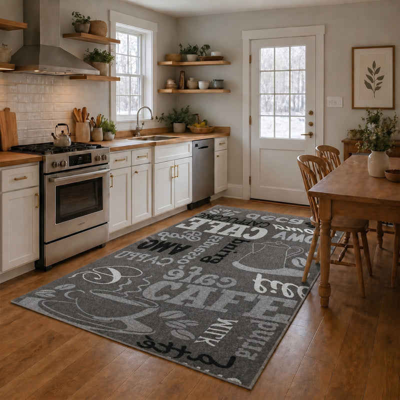 Kitchen rug grey trendy coffee rug, carpet runner coffee pattern runner-zoom-