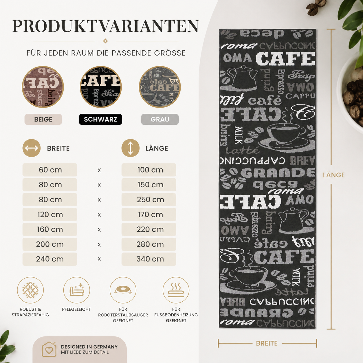 Kitchen rug grey trendy coffee rug, carpet runner coffee pattern runner-zoom-4