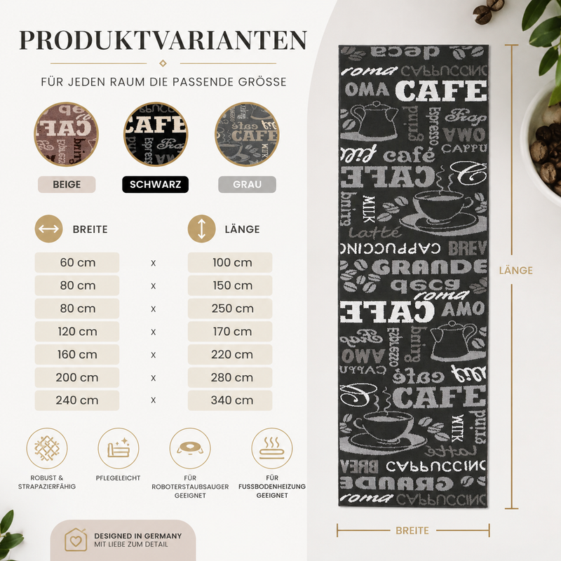 Kitchen rug grey trendy coffee rug, carpet runner coffee pattern runner-zoom-
