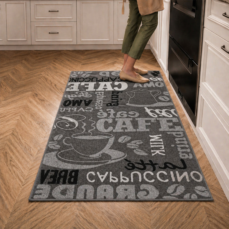 Kitchen rug grey trendy coffee rug, carpet runner coffee pattern runner-zoom-