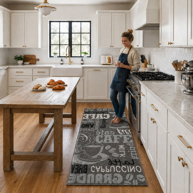 Kitchen rug grey trendy coffee rug, carpet runner coffee pattern runner-zoom-