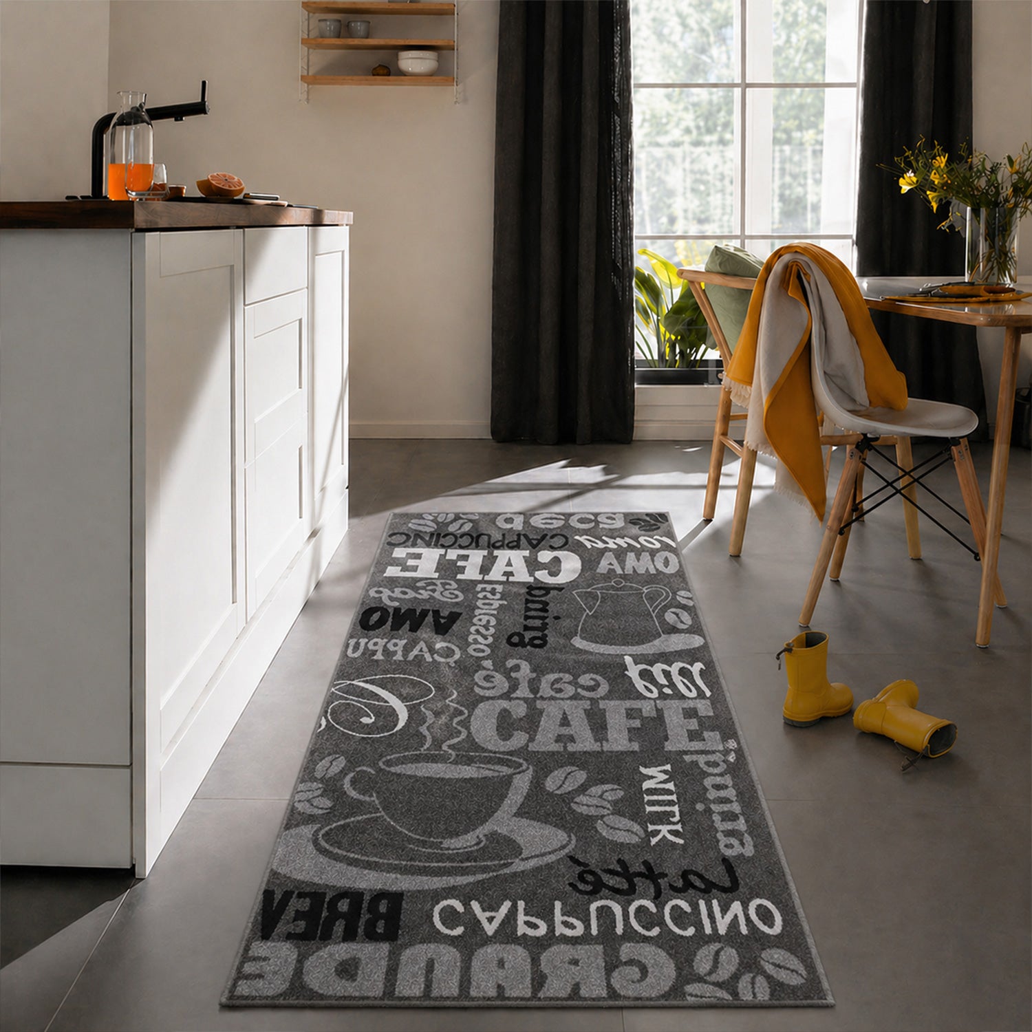 Kitchen rug grey trendy coffee rug, carpet runner coffee pattern runner