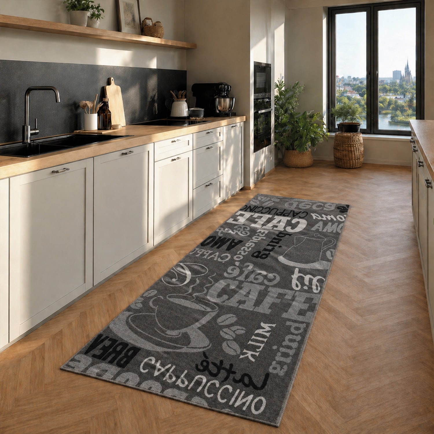 Kitchen rug grey trendy coffee rug, carpet runner coffee pattern runner-4