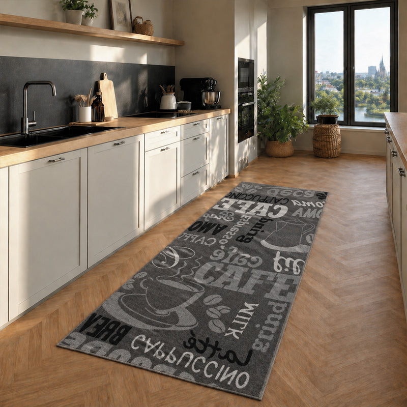 Kitchen rug grey trendy coffee rug, carpet runner coffee pattern runner-zoom-