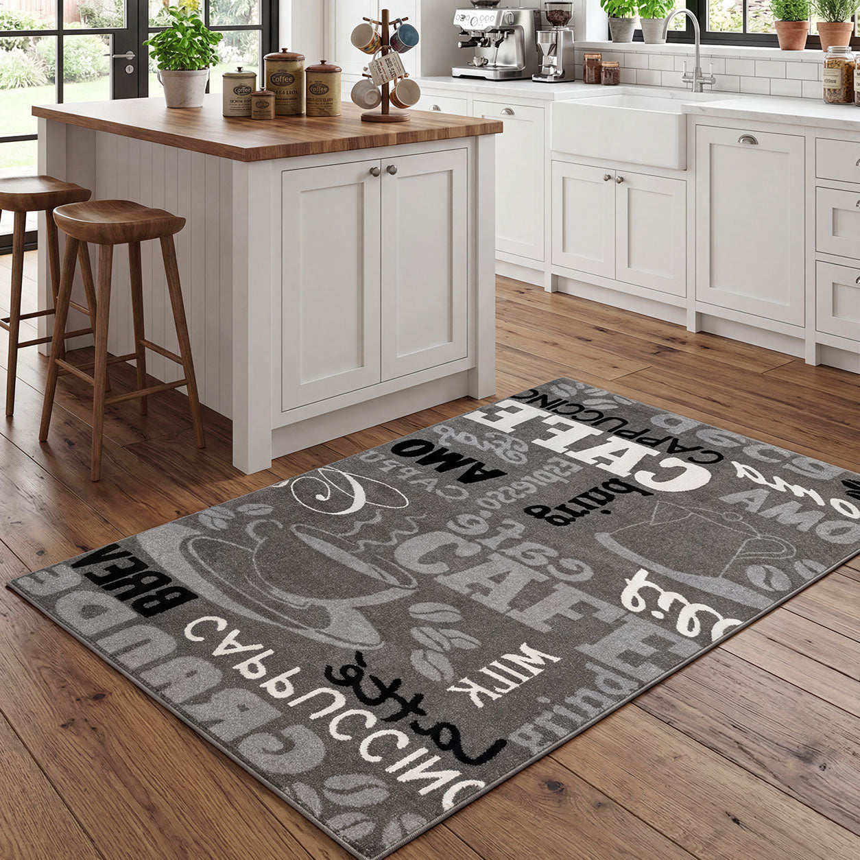 Kitchen rug grey trendy coffee rug, carpet runner coffee pattern runner-2