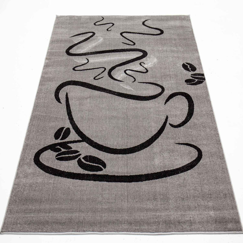 Grey Kitchen Rug, Trendy Coffee Rug, Cappuccino Pattern, Short Pile Kitchen Runner-zoom-