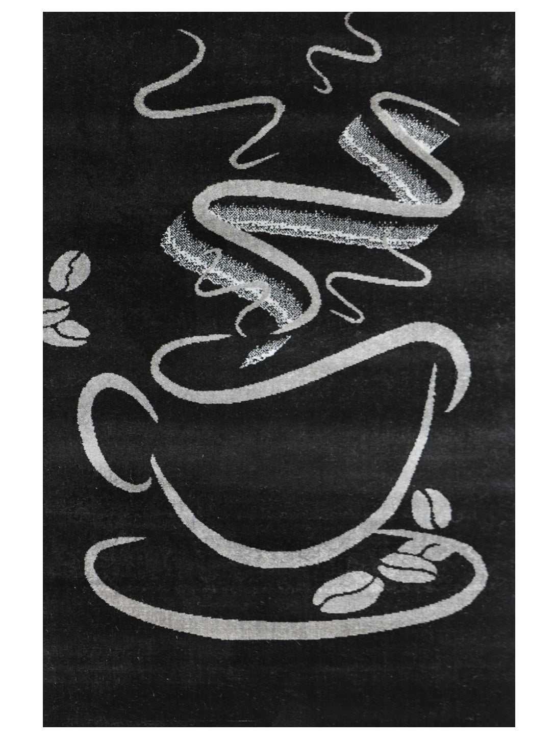 Black Kitchen Rug, Trendy Coffee Rug, Cappuccino Cup Pattern, Short Pile