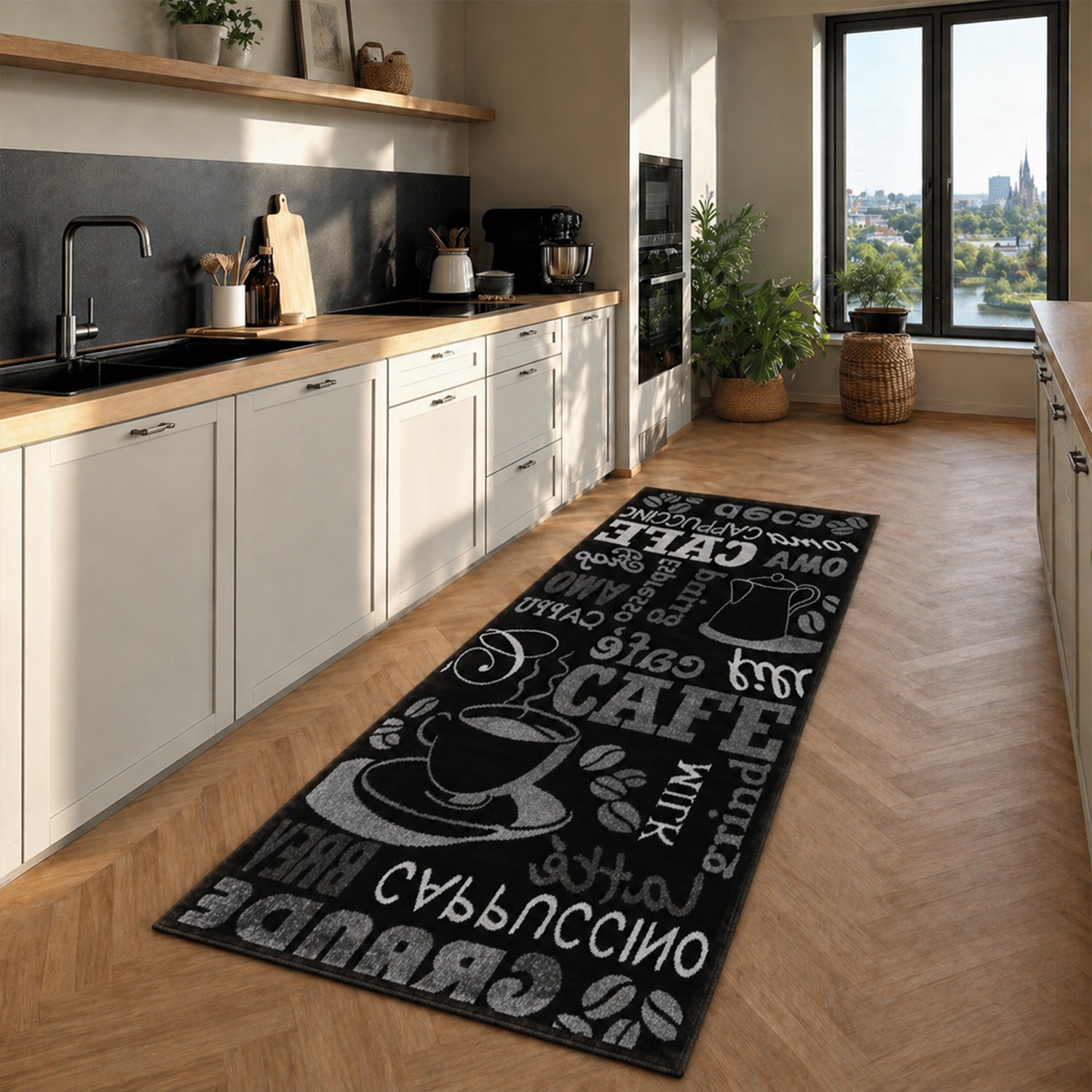 Kitchen rug, carpet runner, coffee design, modern coffee pattern in black, ideal for the lounge or kitchen-zoom-5
