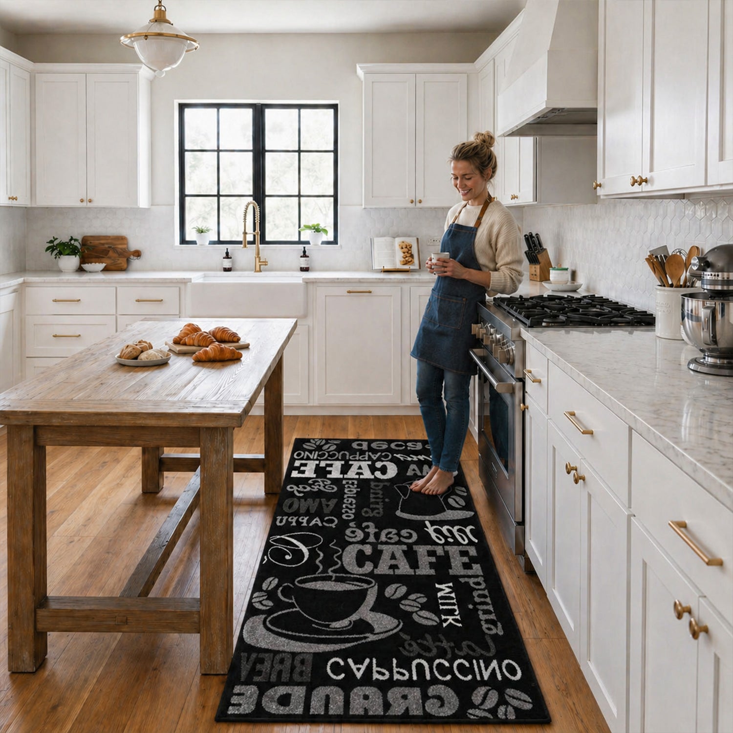 Kitchen rug, carpet runner, coffee design, modern coffee pattern in black, ideal for the lounge or kitchen-3