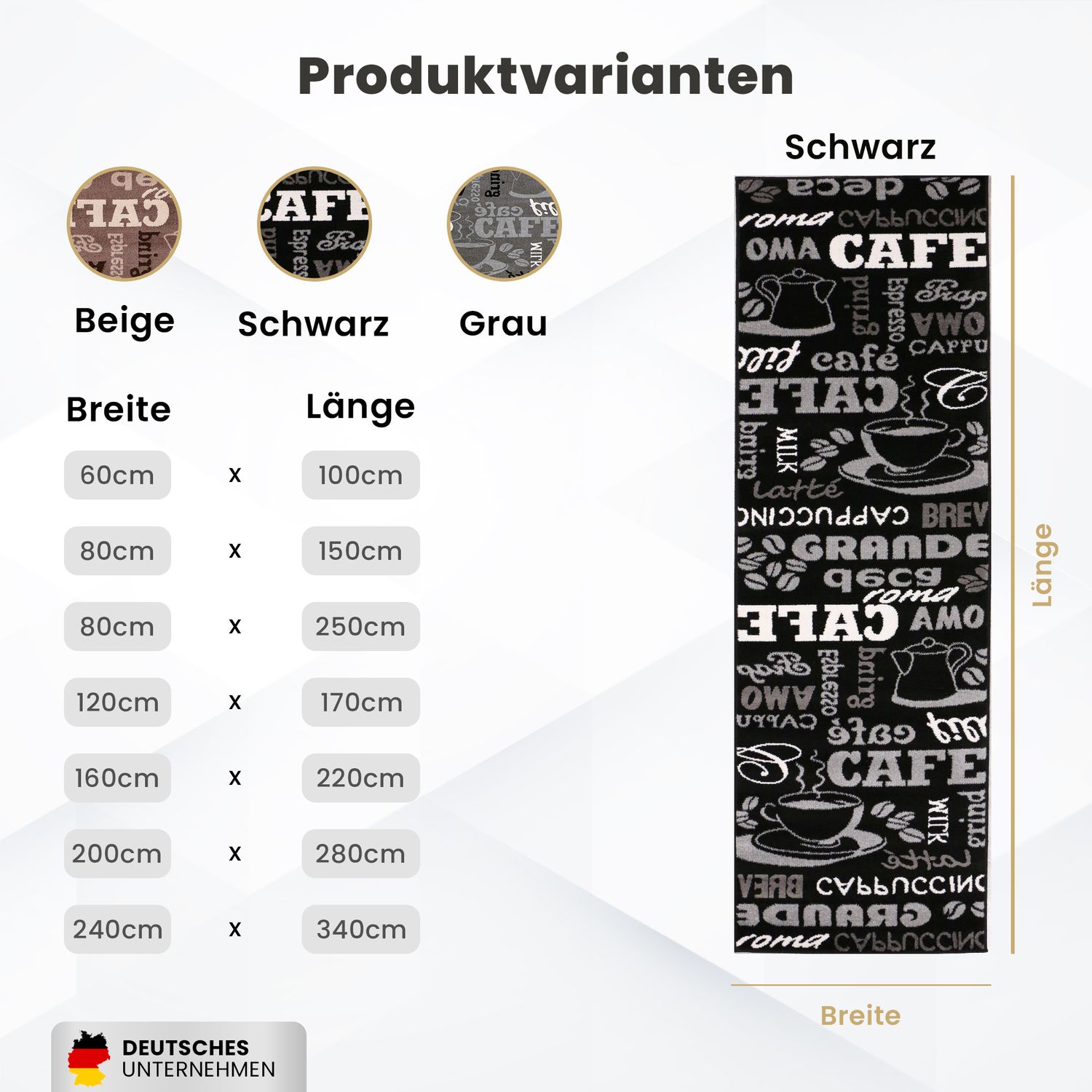 Kitchen rug, carpet runner, coffee design, modern coffee pattern in black, ideal for the lounge or kitchen-zoom-7