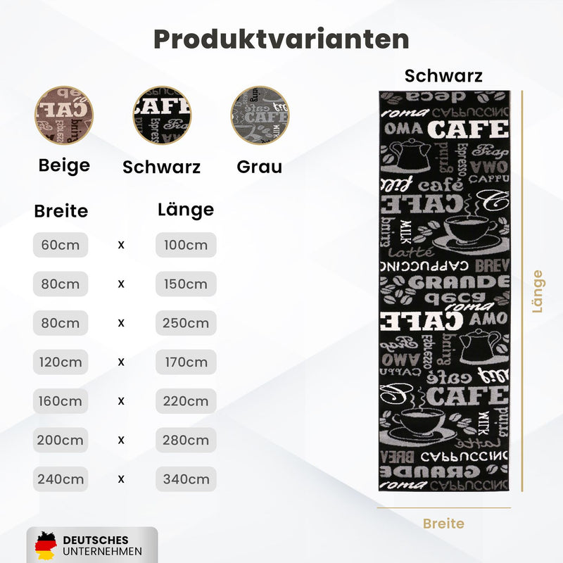 Kitchen rug, carpet runner, coffee design, modern coffee pattern in black, ideal for the lounge or kitchen-zoom-
