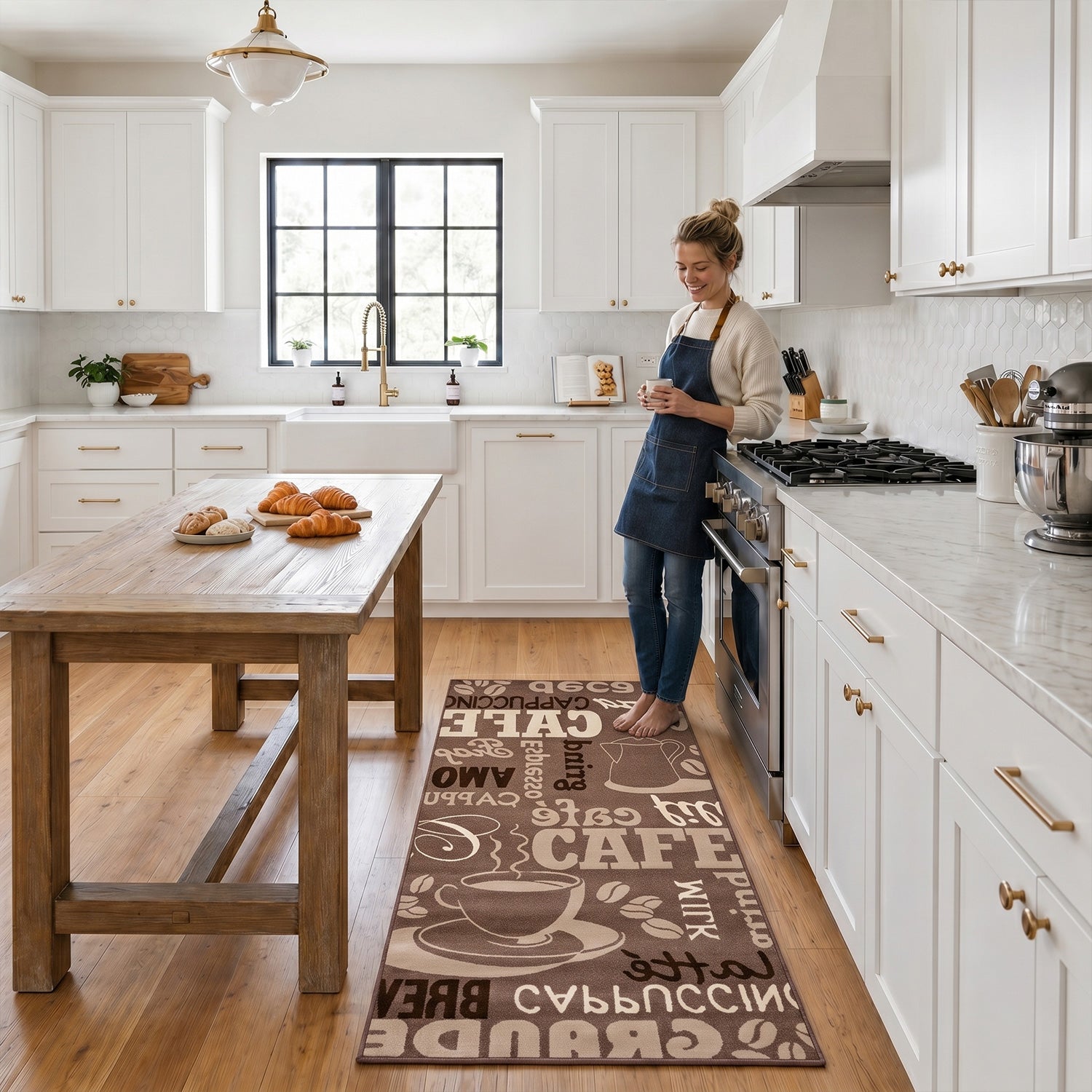 Kitchen rug, carpet runner, modern coffee design in brown and beige, suitable for lounge or kitchen-zoom-3