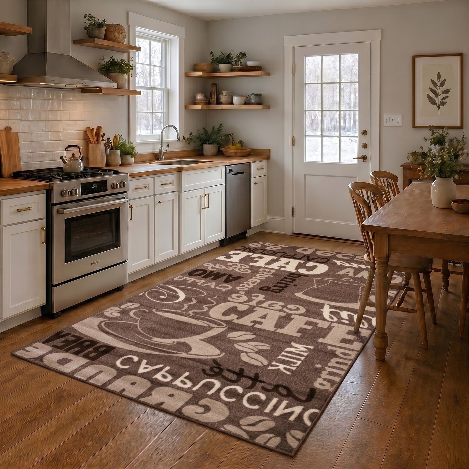 Kitchen rug, carpet runner, modern coffee design in brown and beige, suitable for lounge or kitchen-2