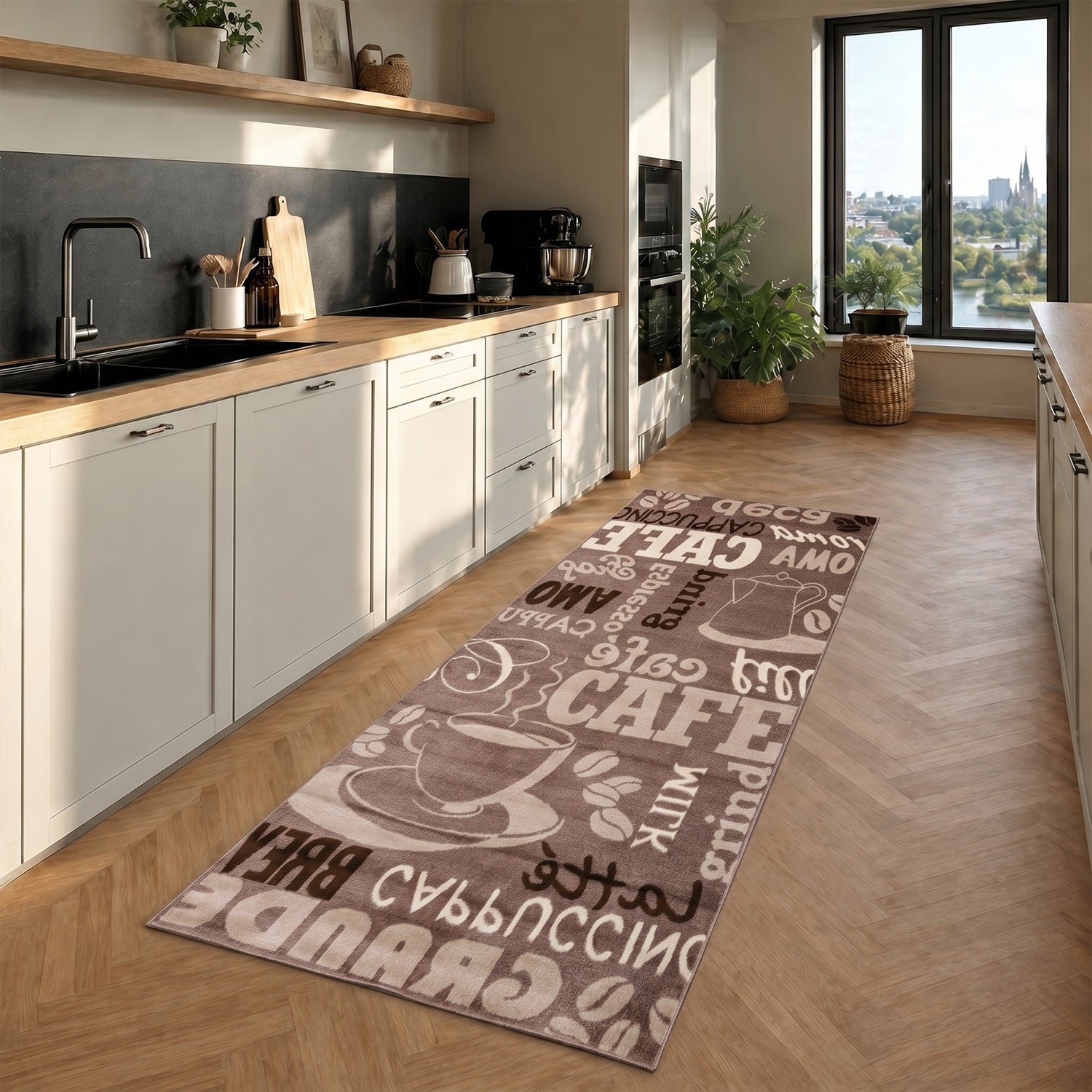 Kitchen rug, carpet runner, modern coffee design in brown and beige, suitable for lounge or kitchen-4