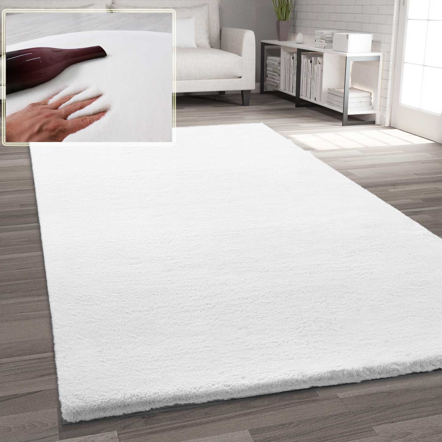 Faux fur rug in cream, dense, fluffy, silky sheen-zoom-1