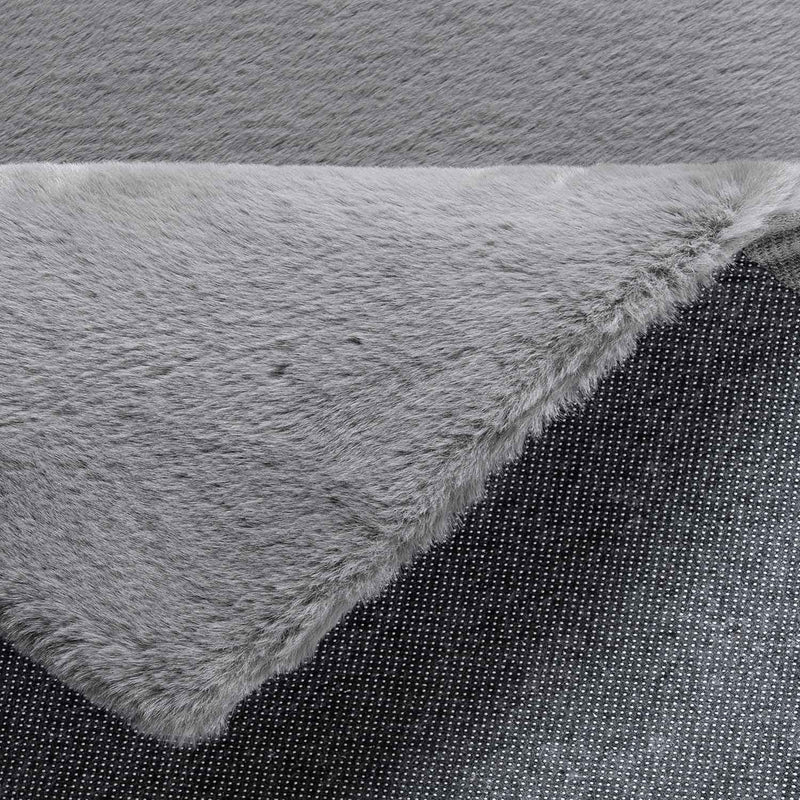 Faux fur rug in grey, dense, fluffy, silky sheen, high pile-zoom-
