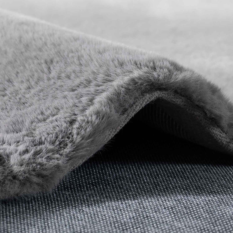 Faux fur rug in grey, dense, fluffy, silky sheen, high pile-zoom-