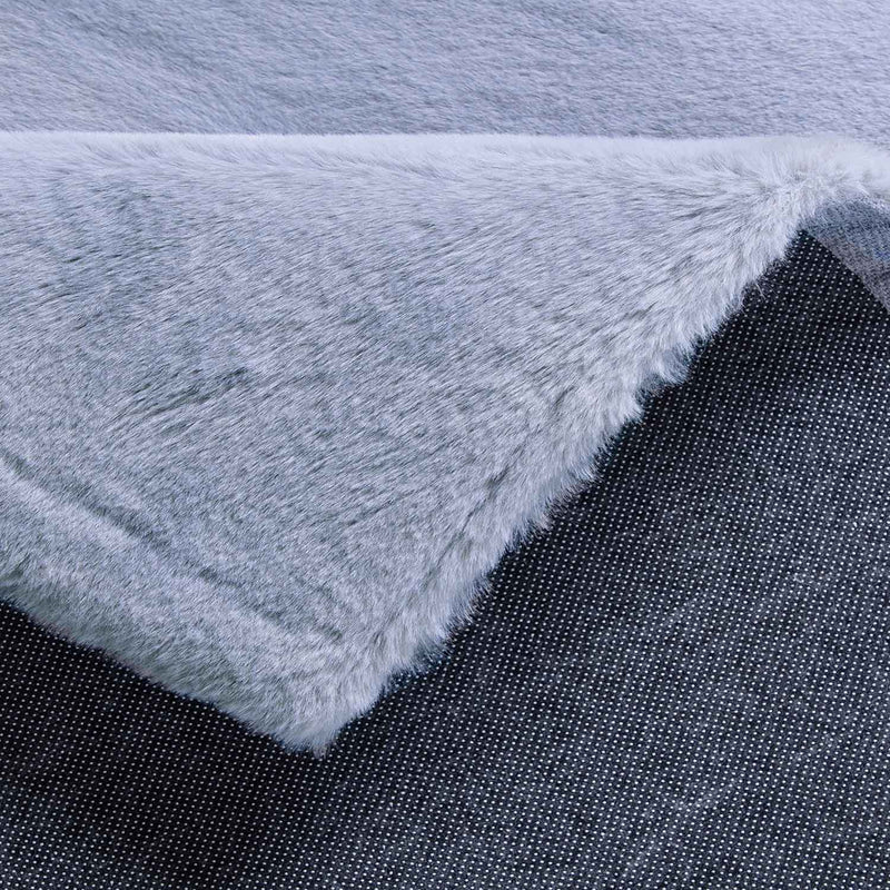 Faux fur rug in light grey, dense, fluffy, silky sheen-zoom-