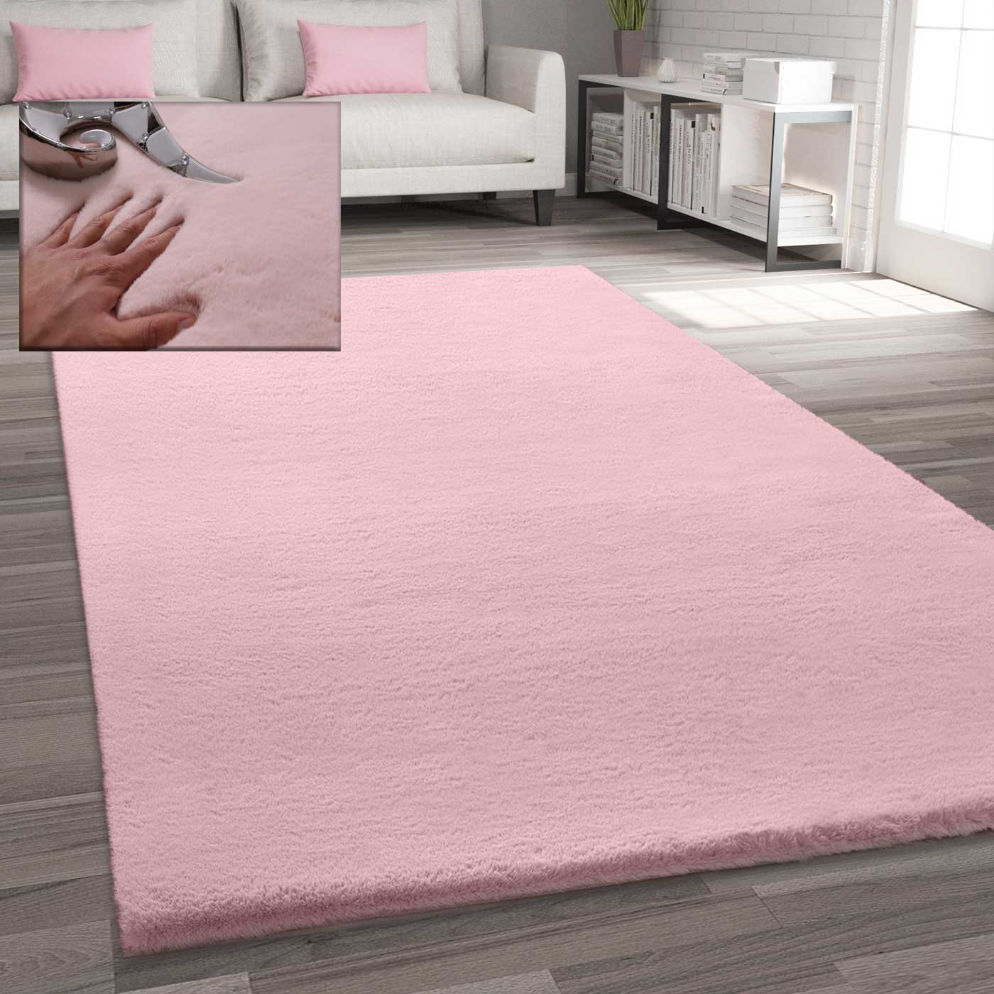 Faux fur rug in rose, dense, fluffy, silky sheen-zoom-1
