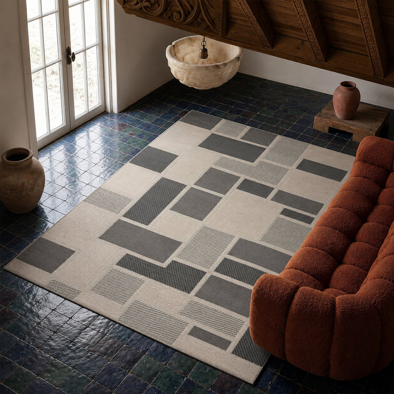 Kurzflor Teppich Boho 3D Hoch-Tief-Effekt – Teppich Wohnzimmer & Schlafzimmer-zoom-