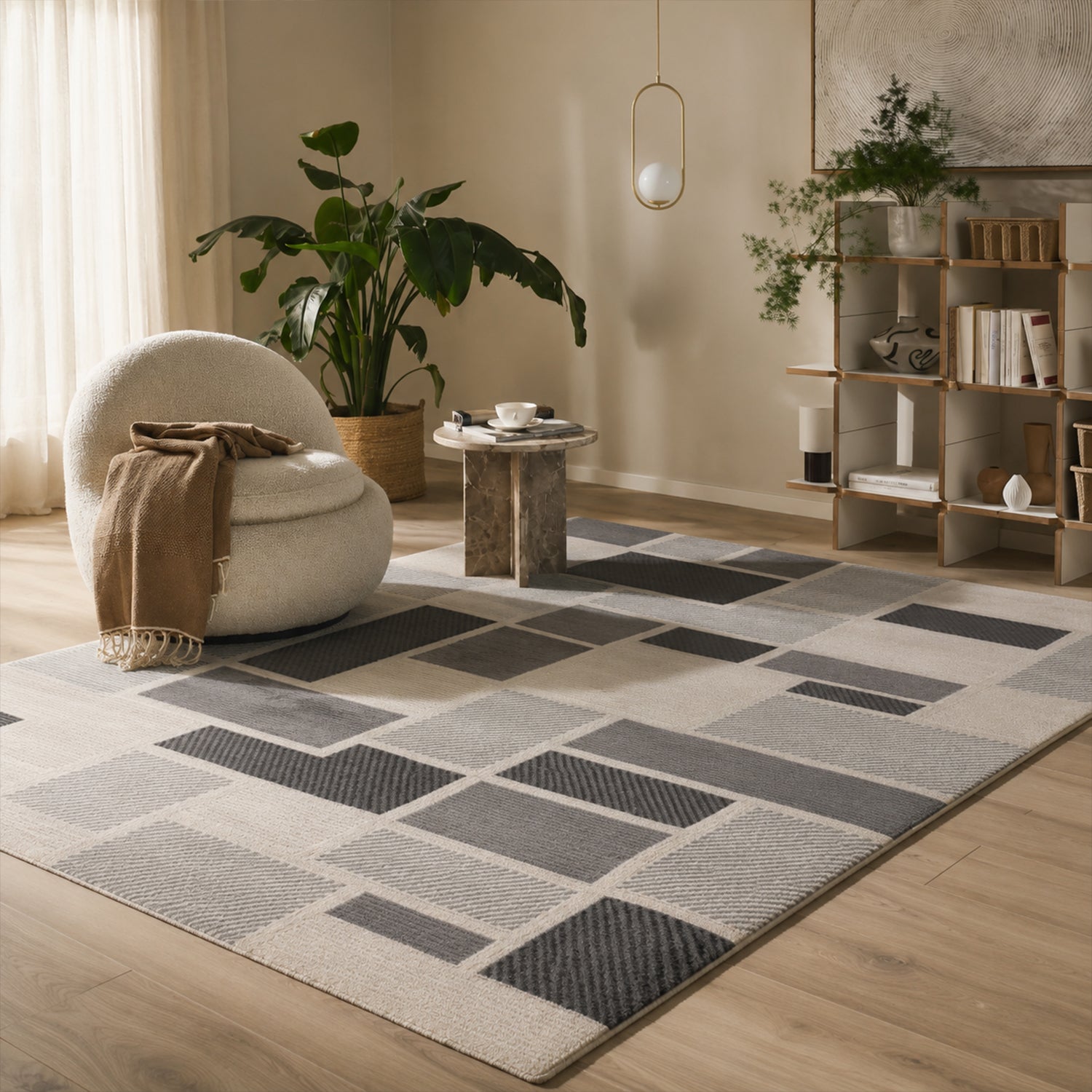 Kurzflor Teppich Boho 3D Hoch-Tief-Effekt – Teppich Wohnzimmer & Schlafzimmer-32