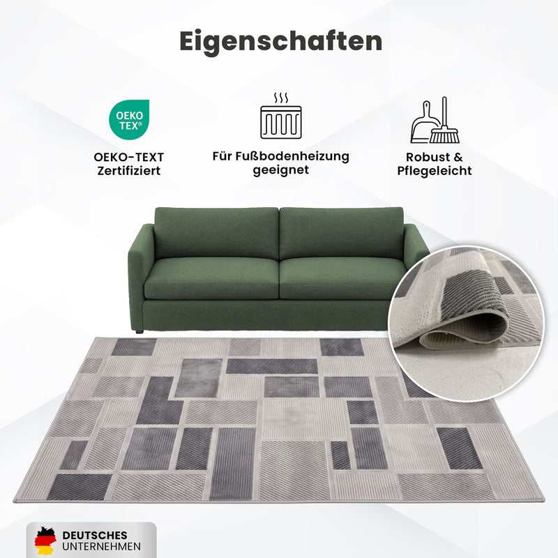 Kurzflor Teppich Boho 3D Hoch-Tief-Effekt – Teppich Wohnzimmer & Schlafzimmer-zoom-