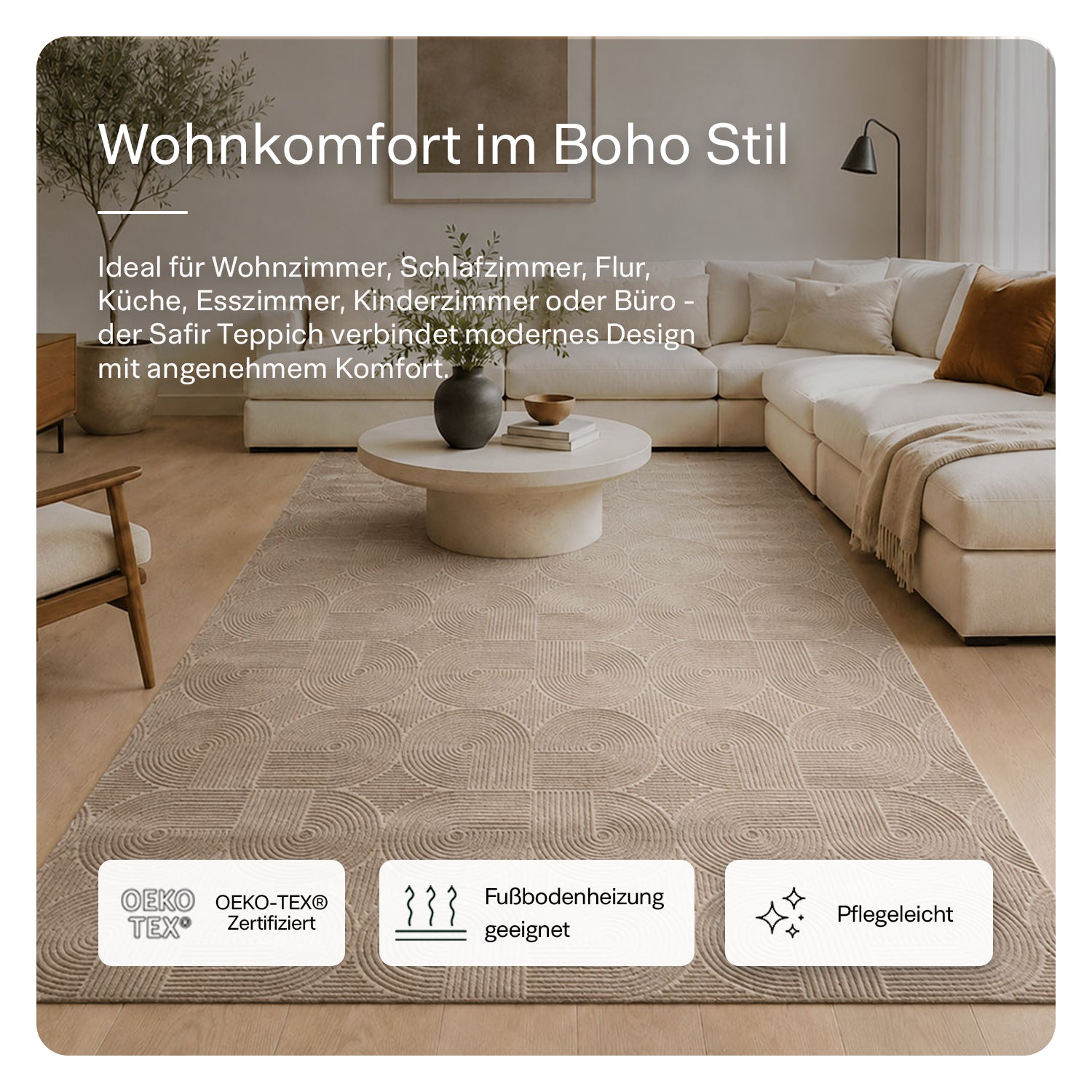 Kurzflor Teppich Boho 3D Hoch-Tief-Effekt – Teppich Wohnzimmer & Schlafzimmer-4