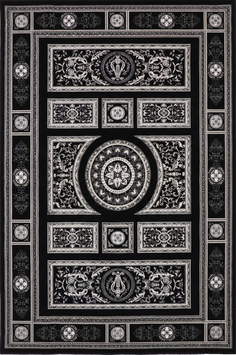Kurzflor Teppich Orientalisch Schwarz & Gold– Teppich Wohnzimmer & Schlafzimmer-zoom-