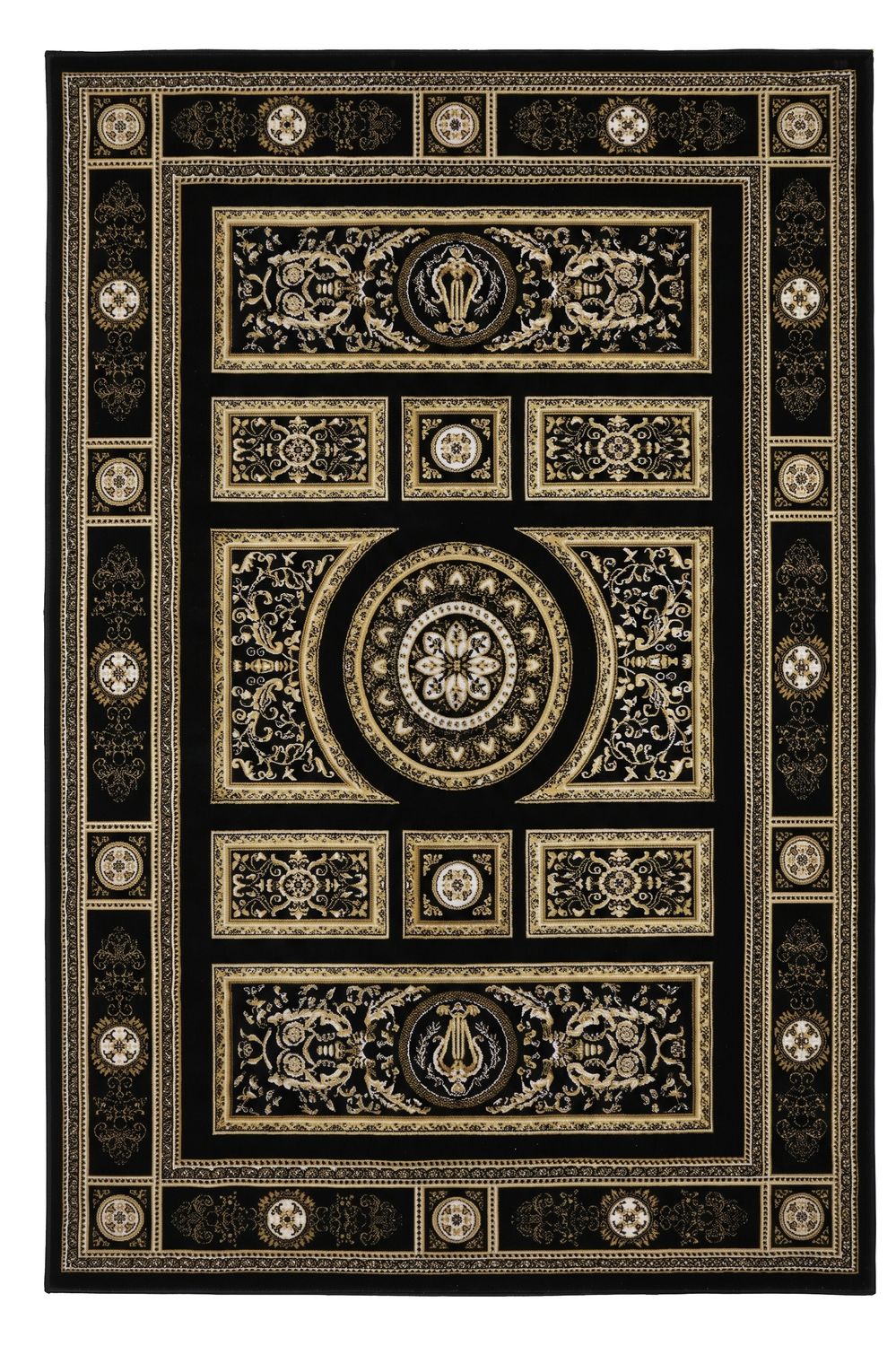 Kurzflor Teppich Orientalisch Schwarz & Gold– Teppich Wohnzimmer & Schlafzimmer-8