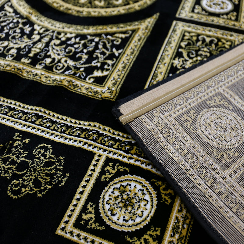 Kurzflor Teppich Orientalisch Schwarz & Gold– Teppich Wohnzimmer & Schlafzimmer-zoom-
