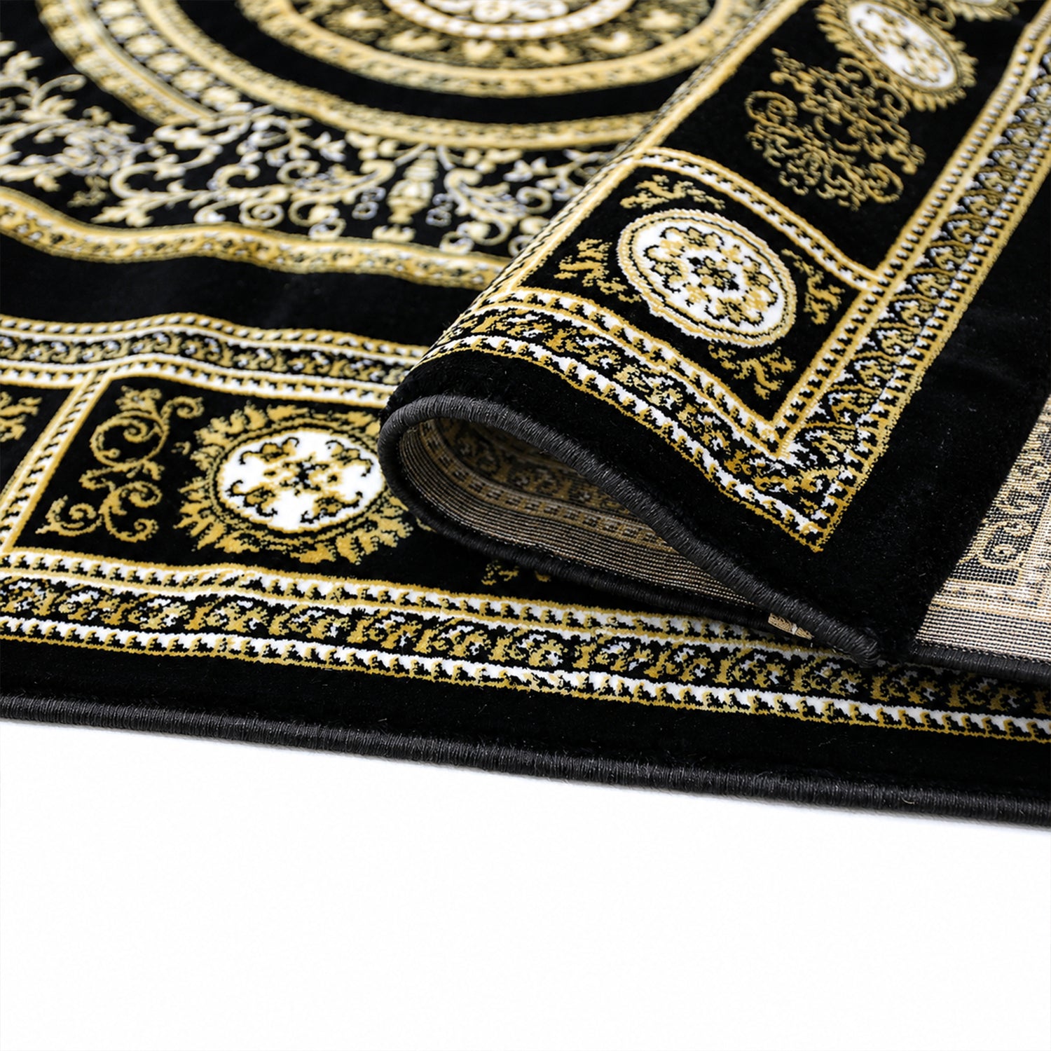 Kurzflor Teppich Orientalisch Schwarz & Gold– Teppich Wohnzimmer & Schlafzimmer-12