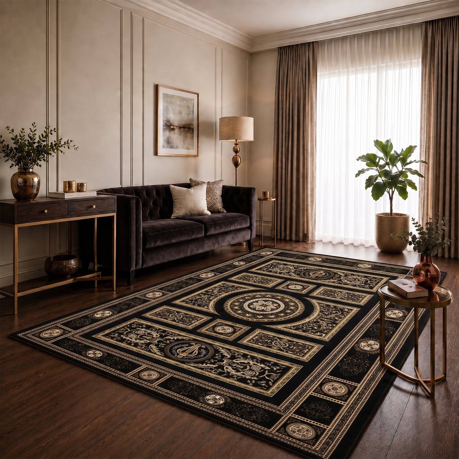 Kurzflor Teppich Orientalisch Schwarz & Gold– Teppich Wohnzimmer & Schlafzimmer-zoom-9