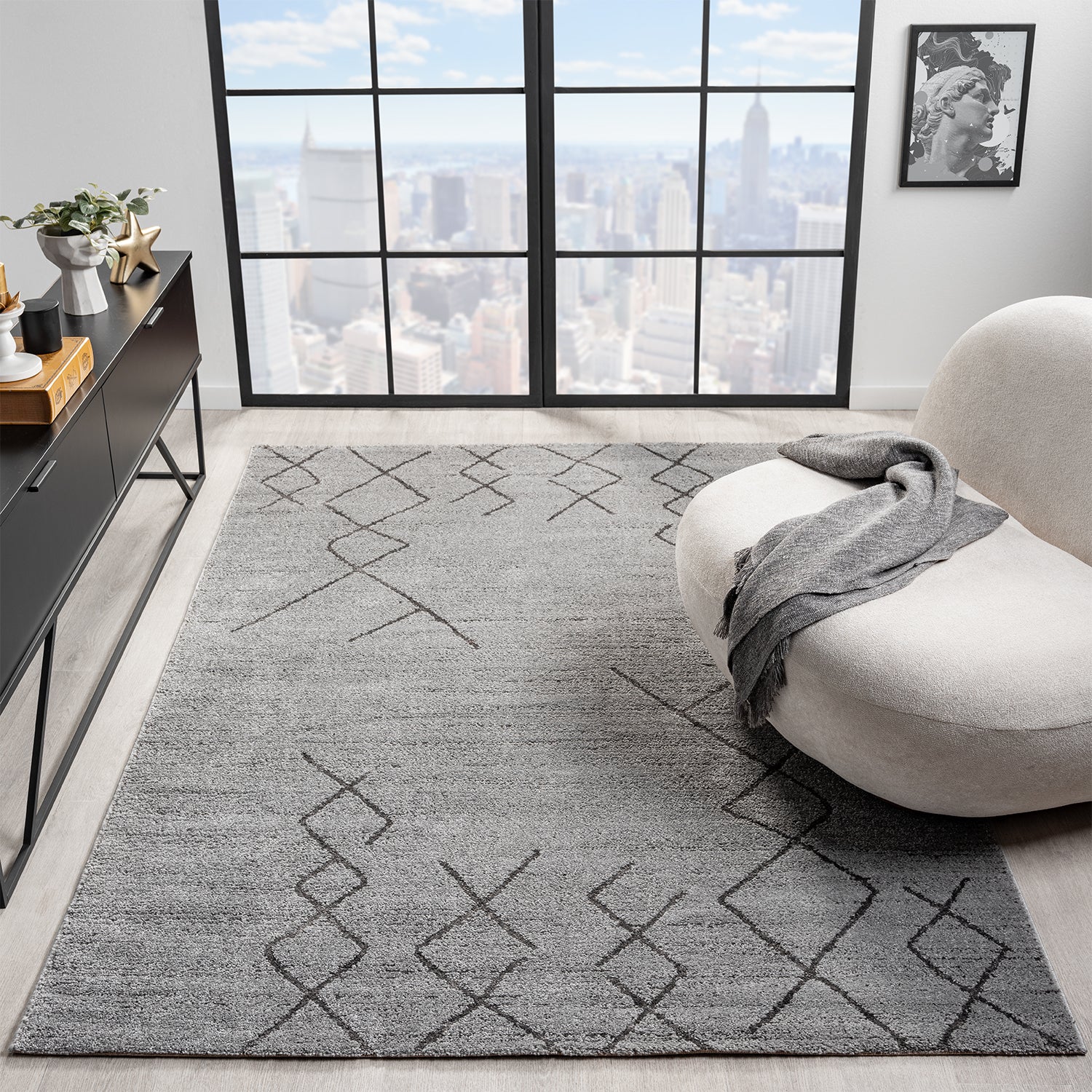 Short-pile carpet, Scandinavian style, Berber look, living room, bedroom, modern stripes-zoom-1