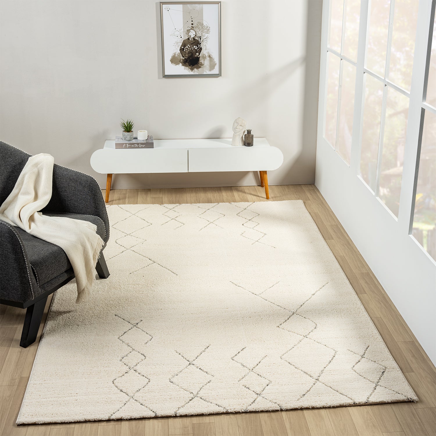 Short-pile carpet, Scandinavian style, Berber look, living room, bedroom, modern stripes-7
