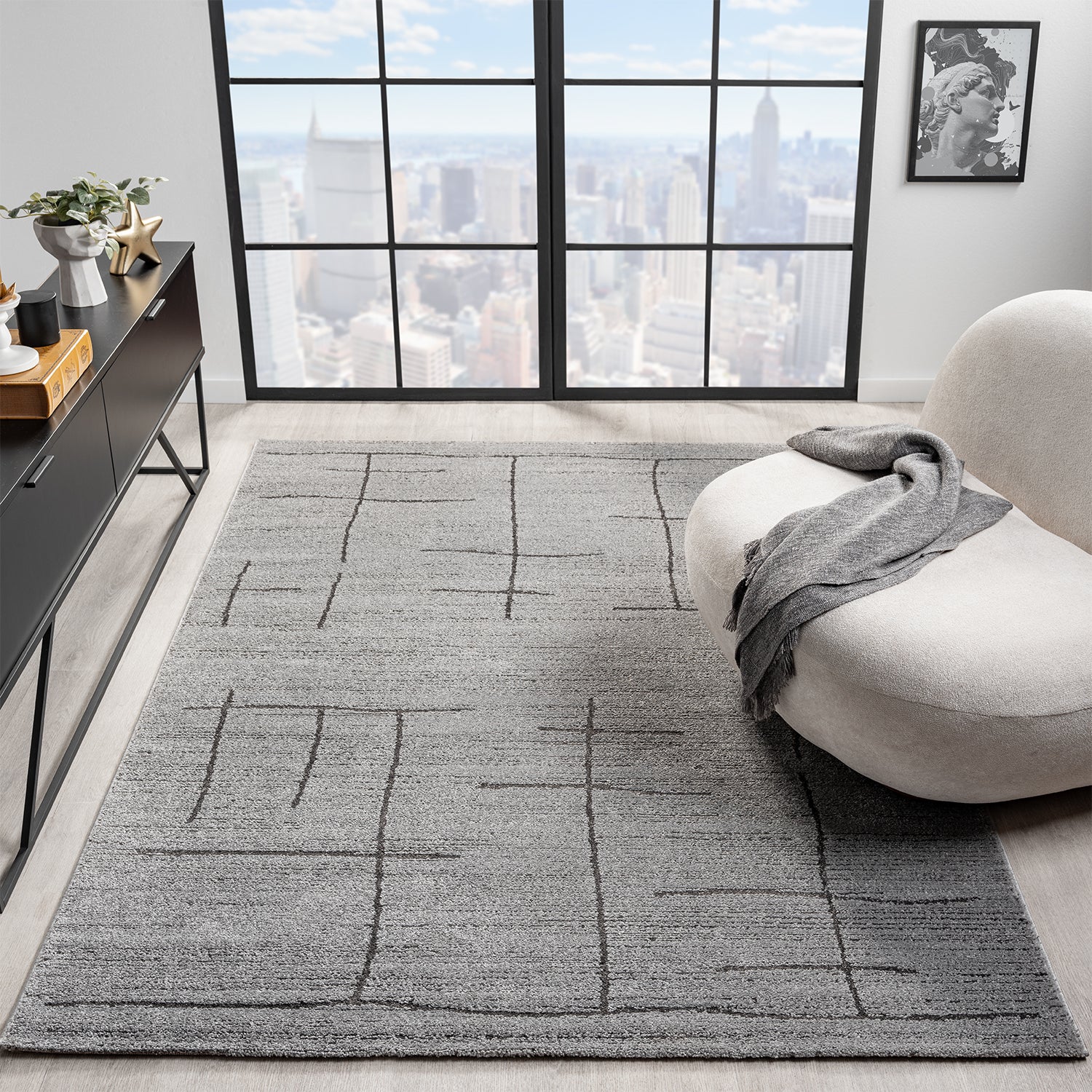 Short-pile rug, Scandinavian style, living room, bedroom, boho look, soft stripes-zoom-8