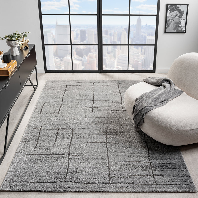 Short-pile rug, Scandinavian style, living room, bedroom, boho look, soft stripes-zoom-