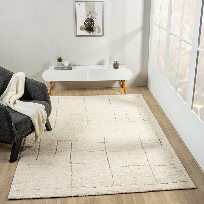 Short-pile rug, Scandinavian style, living room, bedroom, boho look, soft stripes-zoom-