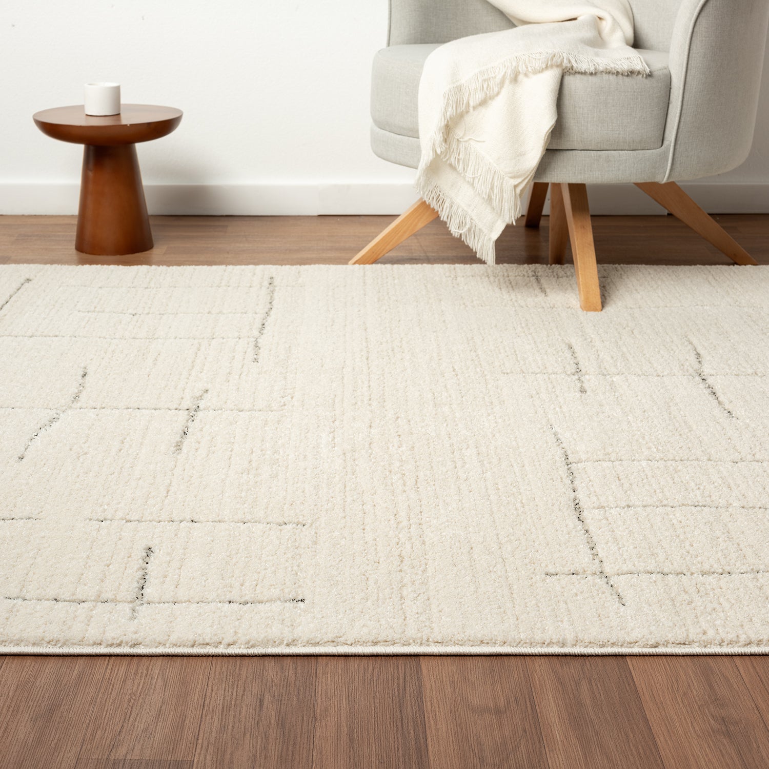 Short-pile rug, Scandinavian style, living room, bedroom, boho look, soft stripes-zoom-6