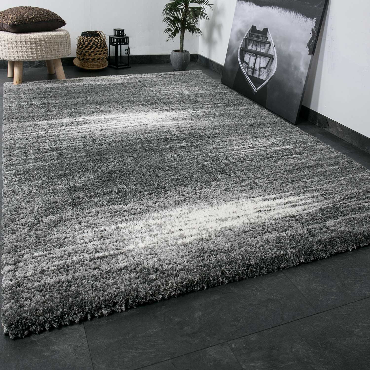 Nizza9074 Grey Shaggy Rug Microfiber Extra Fluffy-zoom-1