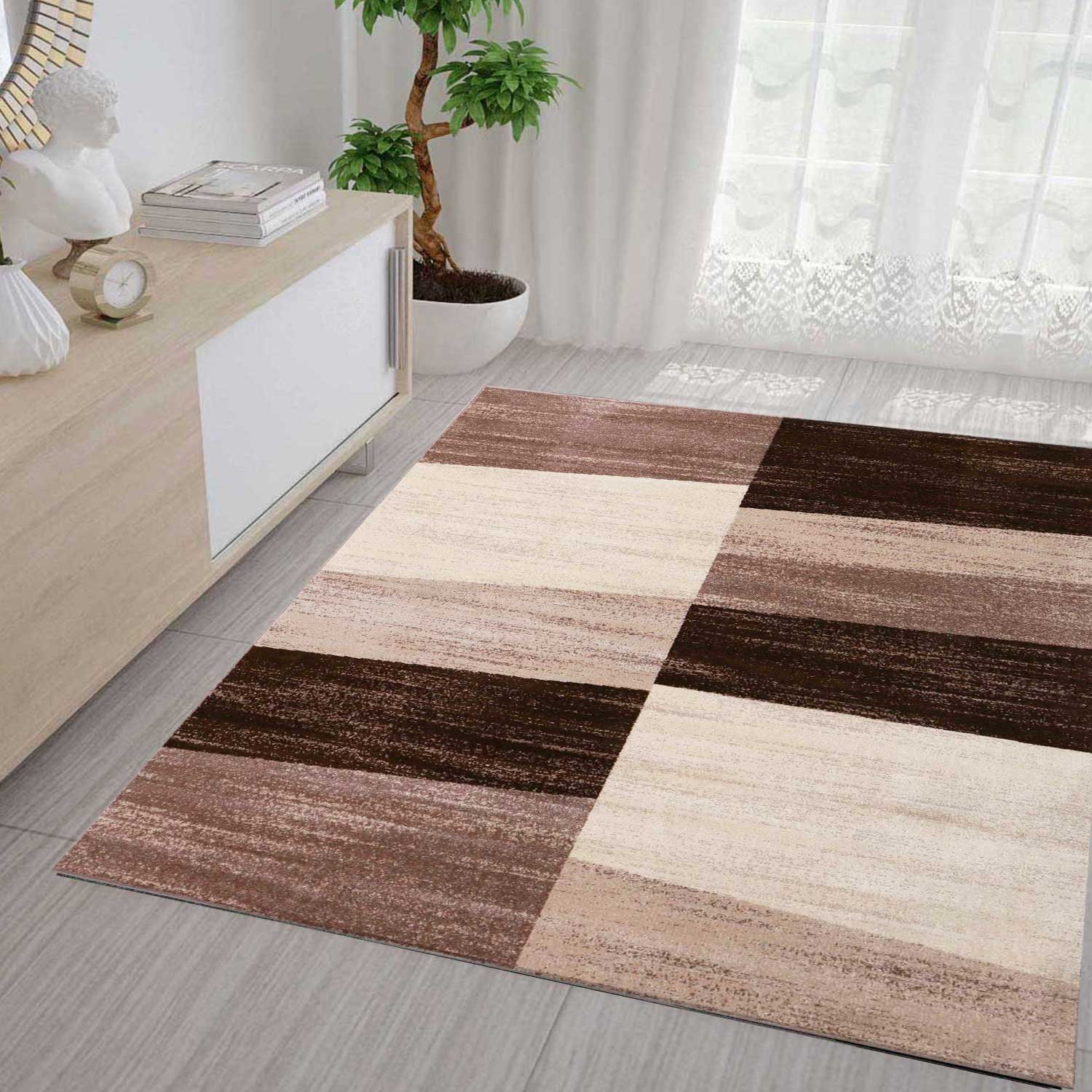 Milano9119 Brown Modern Designer Living Room Rug Geometric Pattern Mottled-zoom-1