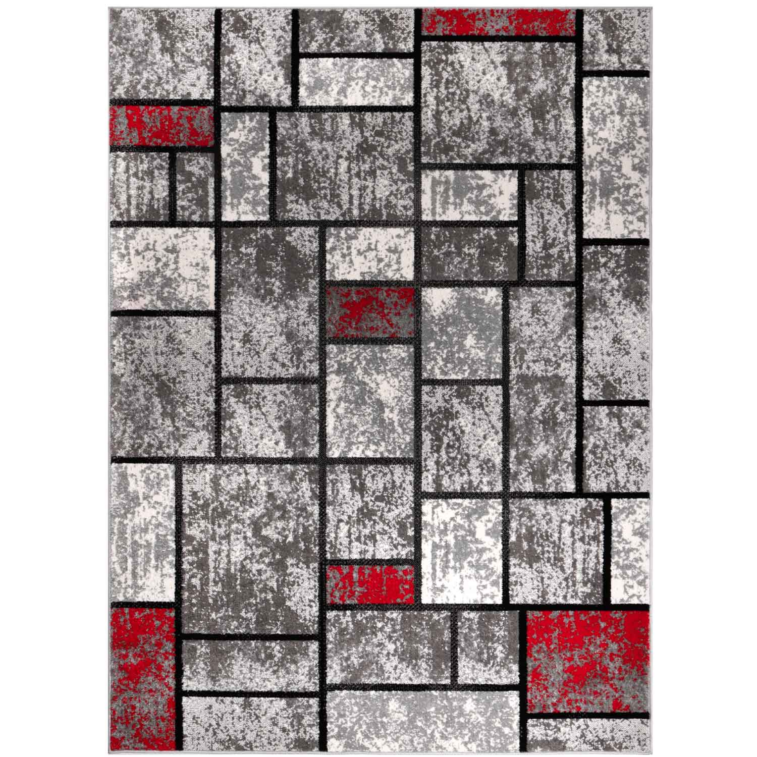 Moderner Teppich Wohnzimmer Geometrisches Muster Meliert in Grau & Rot-4
