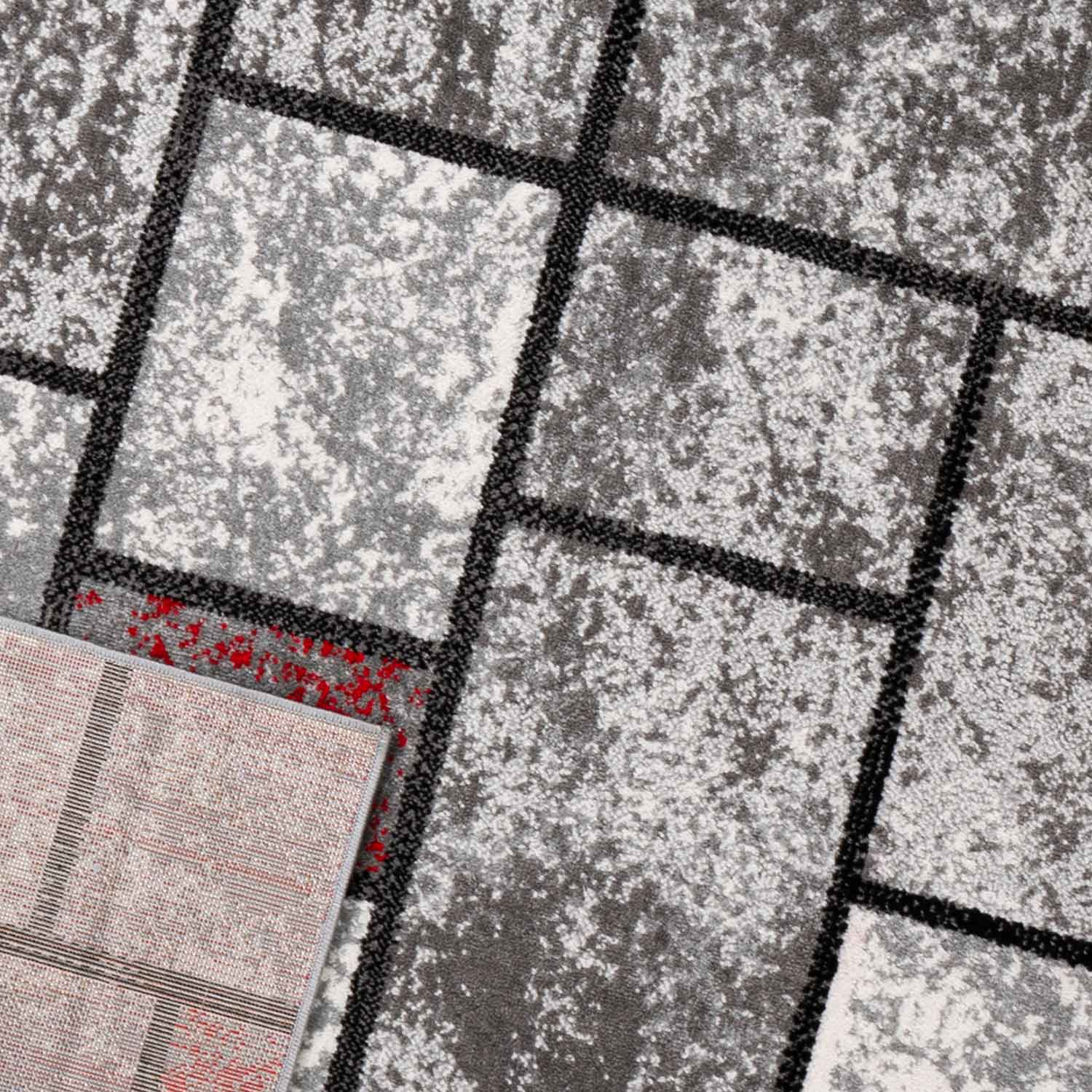 Moderner Teppich Wohnzimmer Geometrisches Muster Meliert in Grau & Rot-3