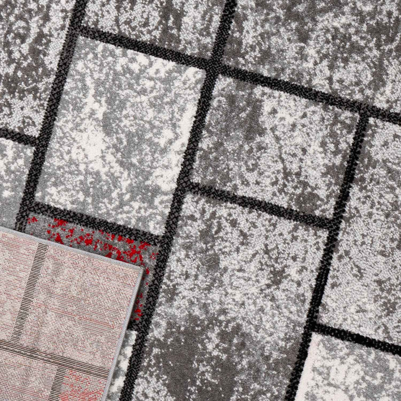 Moderner Teppich Wohnzimmer Geometrisches Muster Meliert in Grau & Rot-zoom-