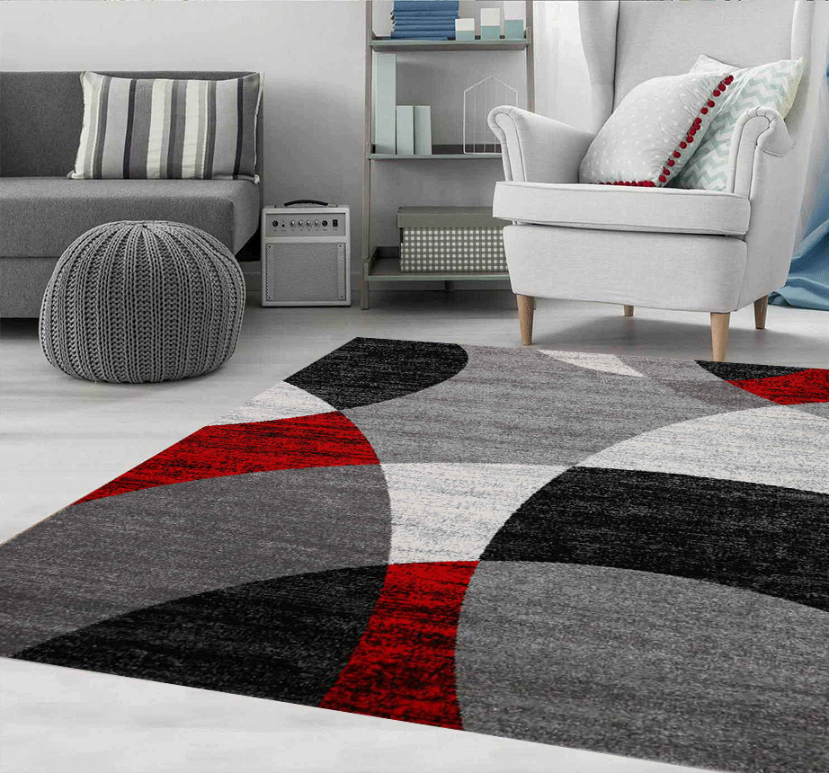 Milano9120 Red Living Room Bedroom Rug Geometric Circle Pattern Mottled-zoom-1