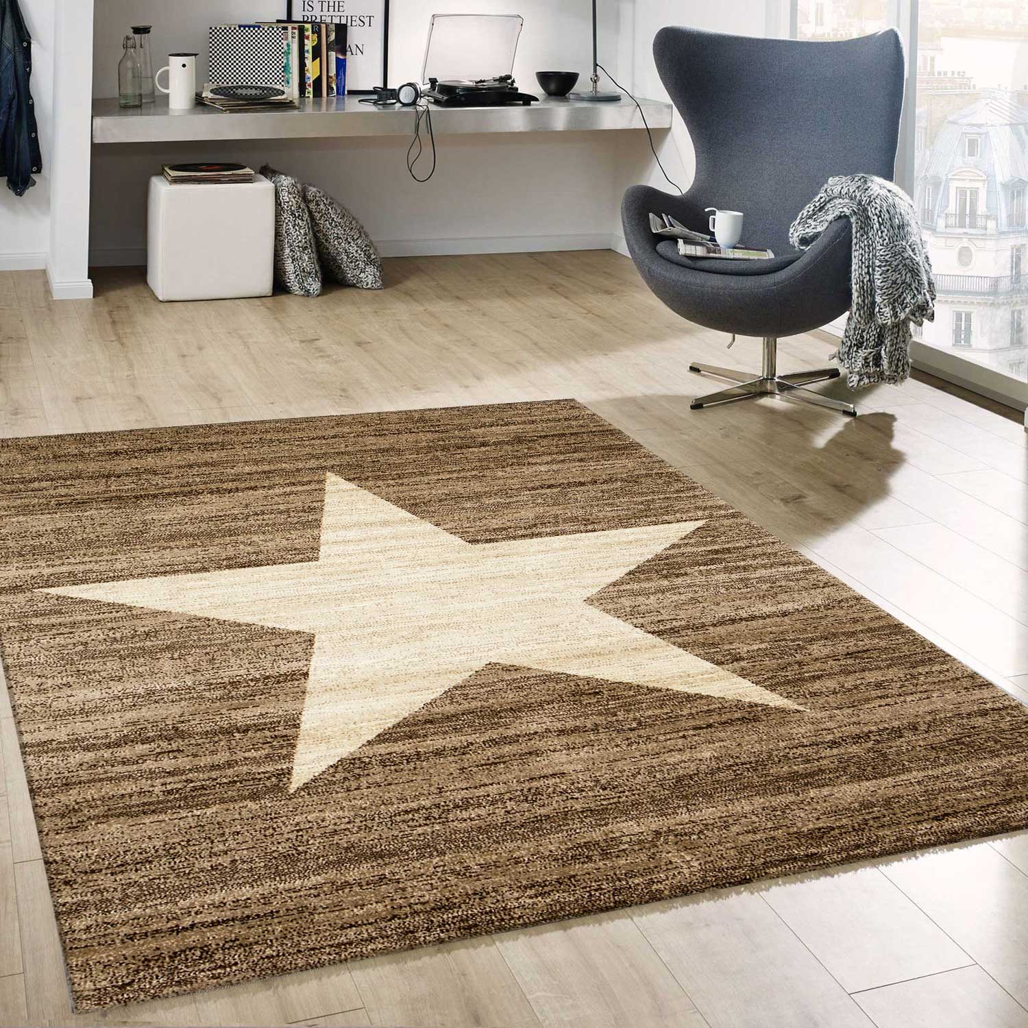 Milano9121 Beige Trendy Short Pile Rug, Star Pattern-1