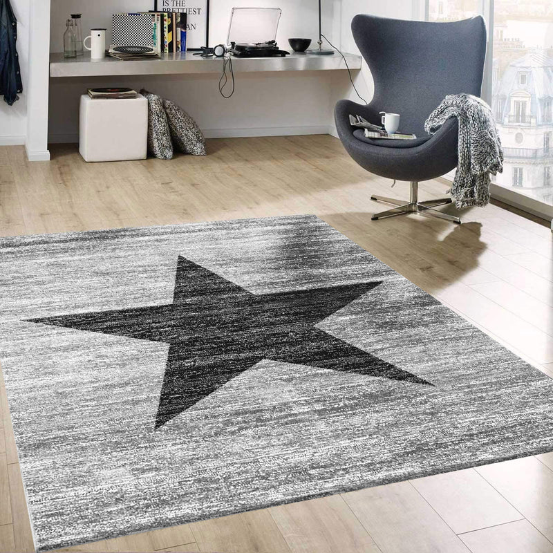 Star Youth Room Living Room Rug Grey Trendy Short Pile Rug Star Stylish Accessory-zoom-