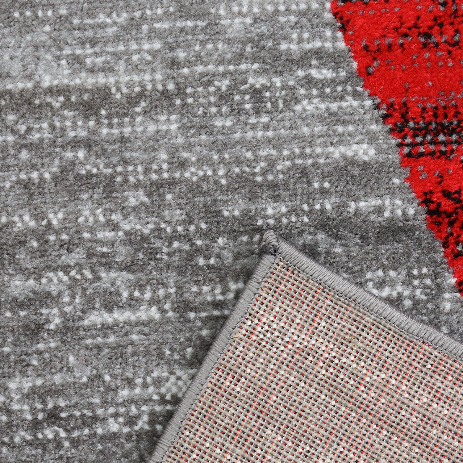 Red trendy short-pile rug, star pattern, youth room, grey, easy to clean-3