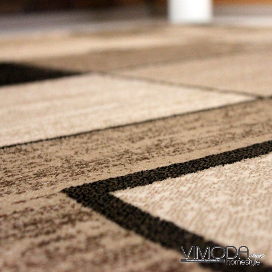 Designer living room rug, brown and beige checkered retro with geometric motifs and color gradient-2