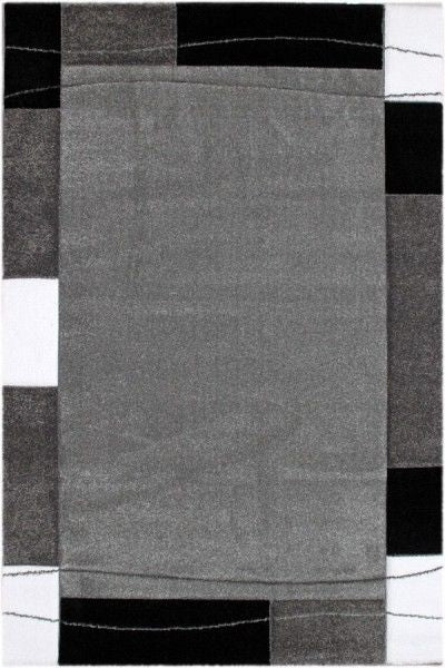 Modern classic short-pile rug, densely woven with a border motif in grey, white, and black, and contour cut.-zoom-